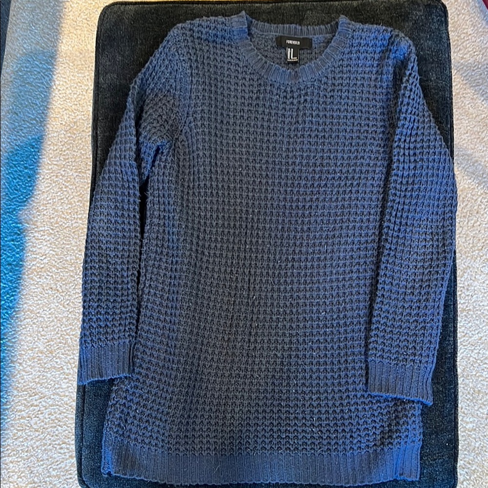 Forever 21 Blue Waffle Knit Crewneck Sweater